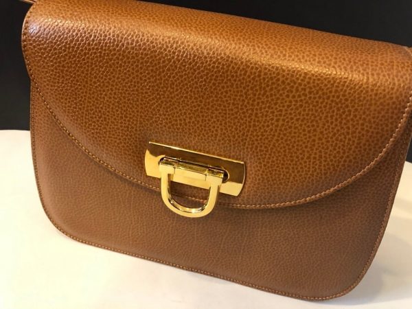 Leather Bag Vintage Gold Tone Hardware Tan - Image 3