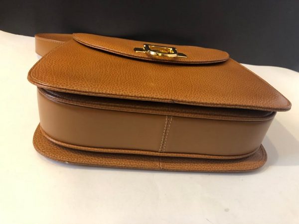 Leather Bag Vintage Gold Tone Hardware Tan - Image 5