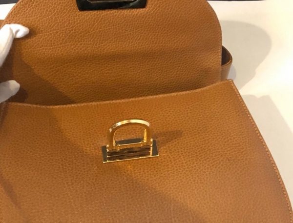 Leather Bag Vintage Gold Tone Hardware Tan - Image 7