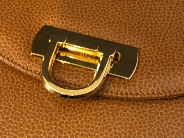 Leather Bag Vintage Gold Tone Hardware Tan - Image 8