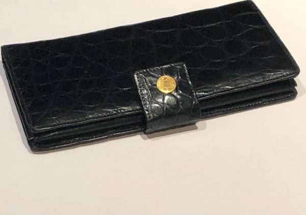 Vintage Wallet Purse Black Croc Hermès Stud Button Circa 70-80s - Image 2