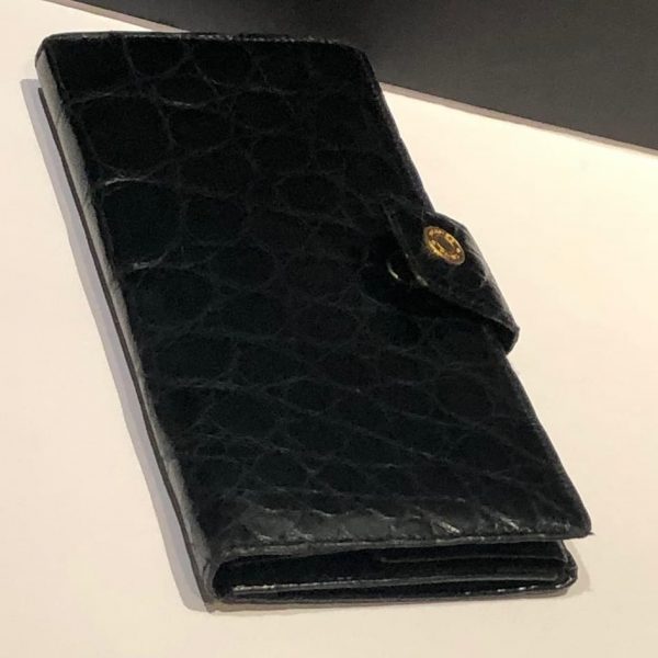 Vintage Wallet Purse Black Croc Hermès Stud Button Circa 70-80s - Image 3