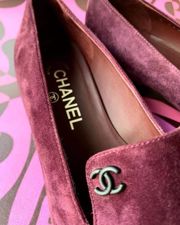 CHANEL Shoes Loafers CC Suede Patent Calfskin Quilted Flat Heels Purple-Black - Image 2