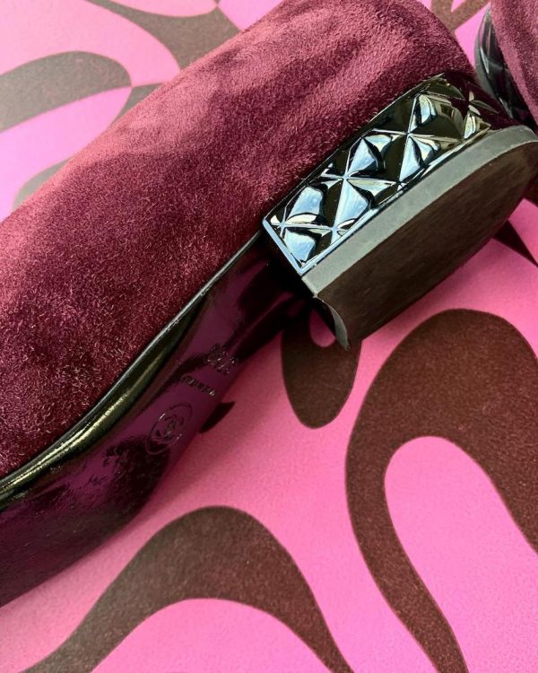 CHANEL Shoes Loafers CC Suede Patent Calfskin Quilted Flat Heels Purple-Black - Image 3