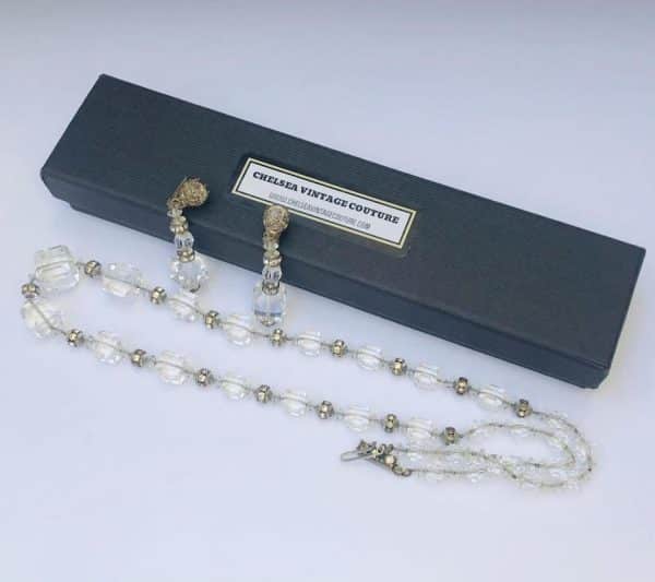 Antique Crystal Faux Diamonds Necklace Drop Earrings Set 1920s-1930s - Image 2