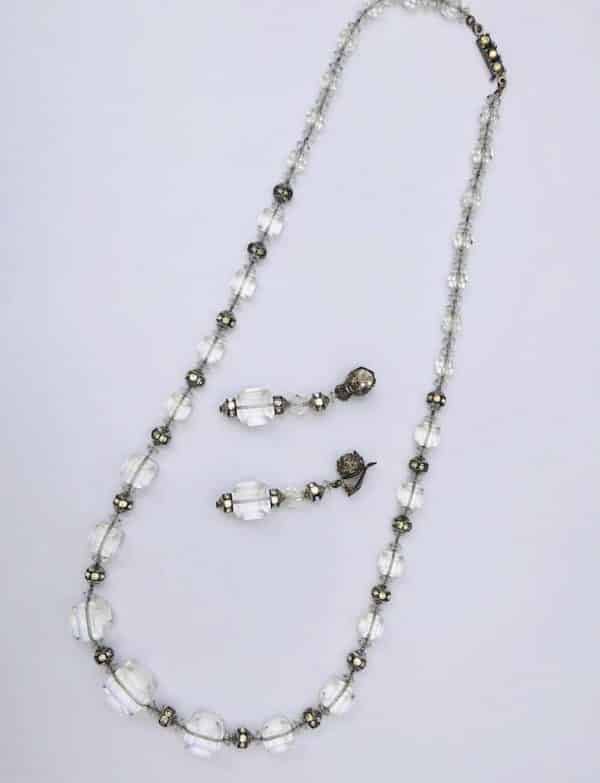 Antique Crystal Faux Diamonds Necklace Drop Earrings Set 1920s-1930s - Image 3