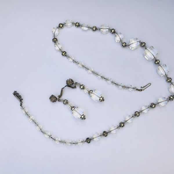 Antique Crystal Faux Diamonds Necklace Drop Earrings Set 1920s-1930s - Image 5