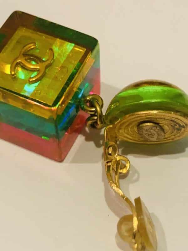 CHANEL 1997 Holographic Cube No.5 CC Logo Multi Pendant Earrings - Image 4