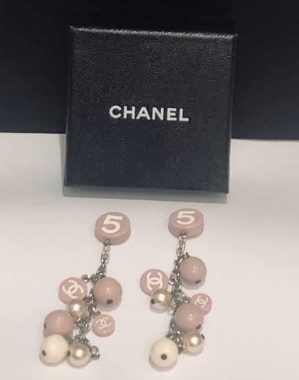 CHANEL Drop Earrings No.5 & CC Logo Pearls Pastille 2005 Cruise Croisière Collection Lilac - Image 4