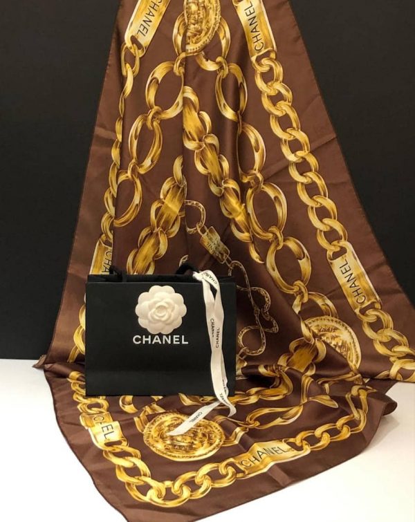 CHANEL Scarf Vintage CC Logo Gold Chain Links Silk 1990s