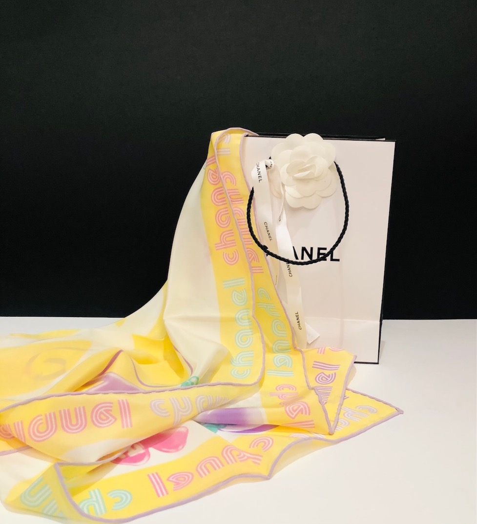 CHANEL Silk Scarf Bijoux Jewellery Pearls Earrings CC Logo - Image 2