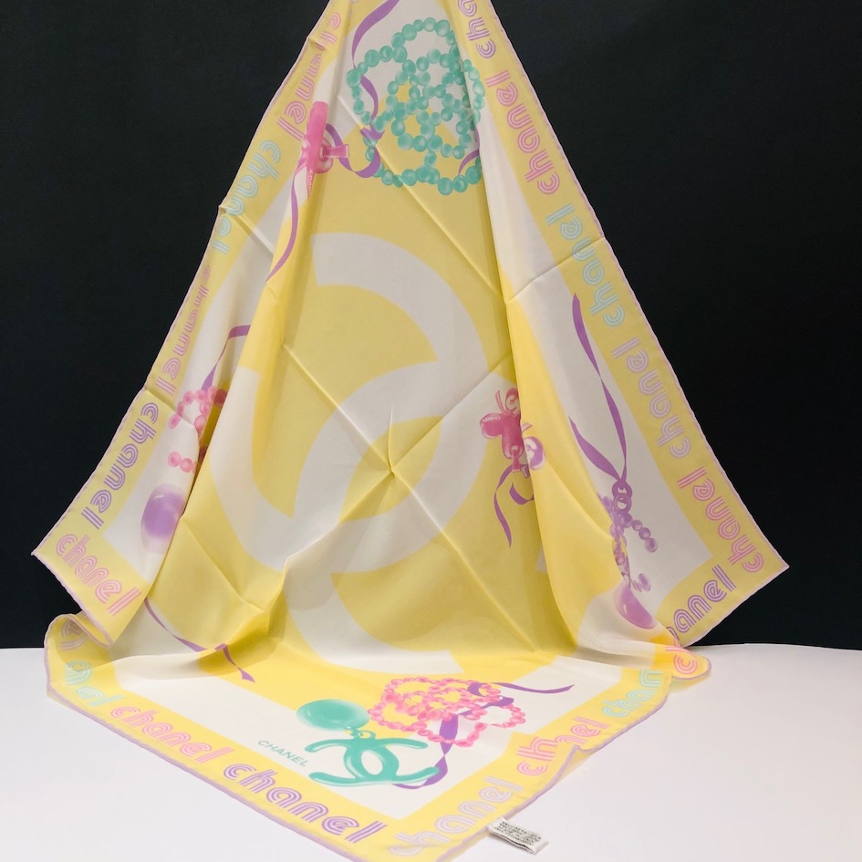 CHANEL Silk Scarf Bijoux Jewellery Pearls Earrings CC Logo - Image 4