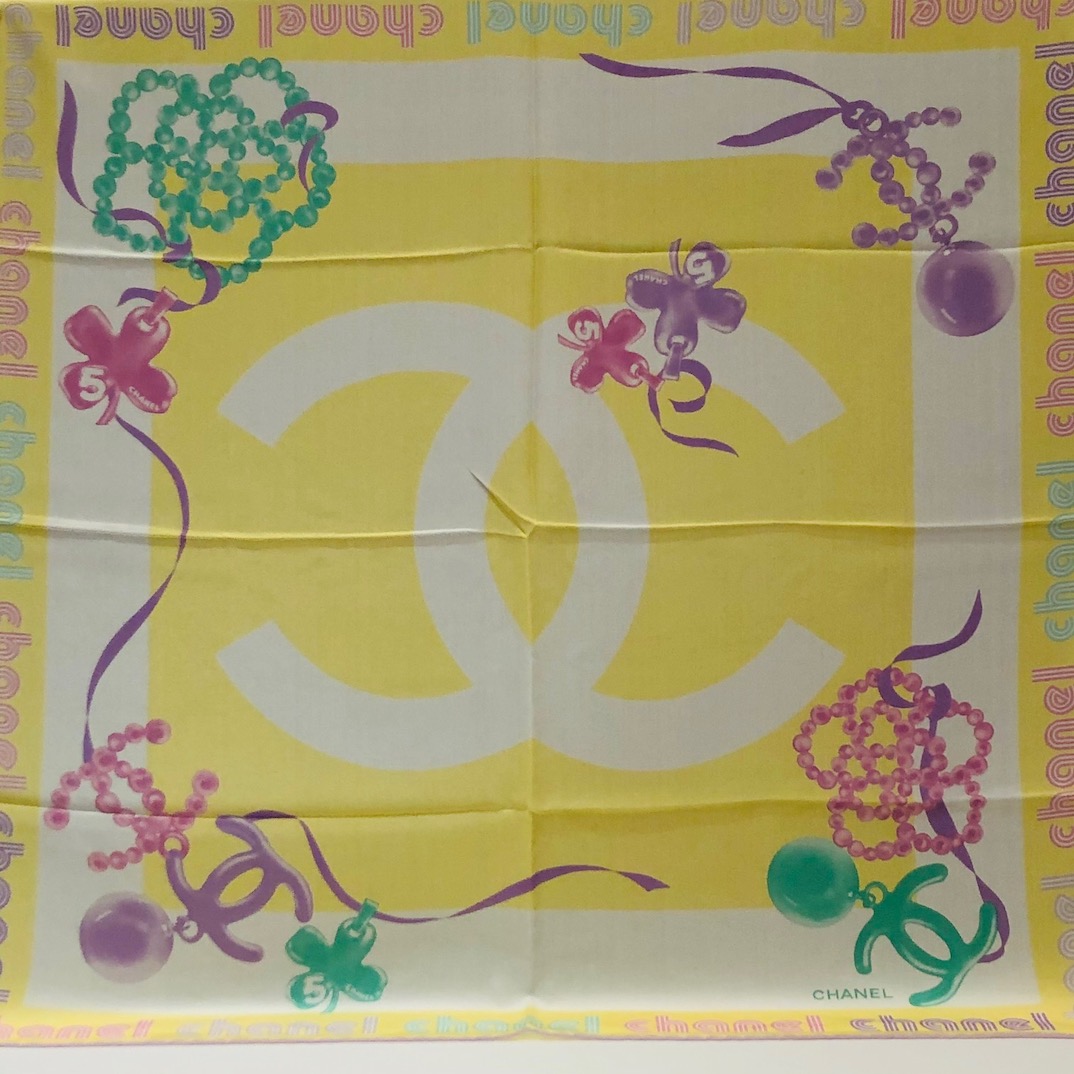 CHANEL Silk Scarf Bijoux Jewellery Pearls Earrings CC Logo - Image 3