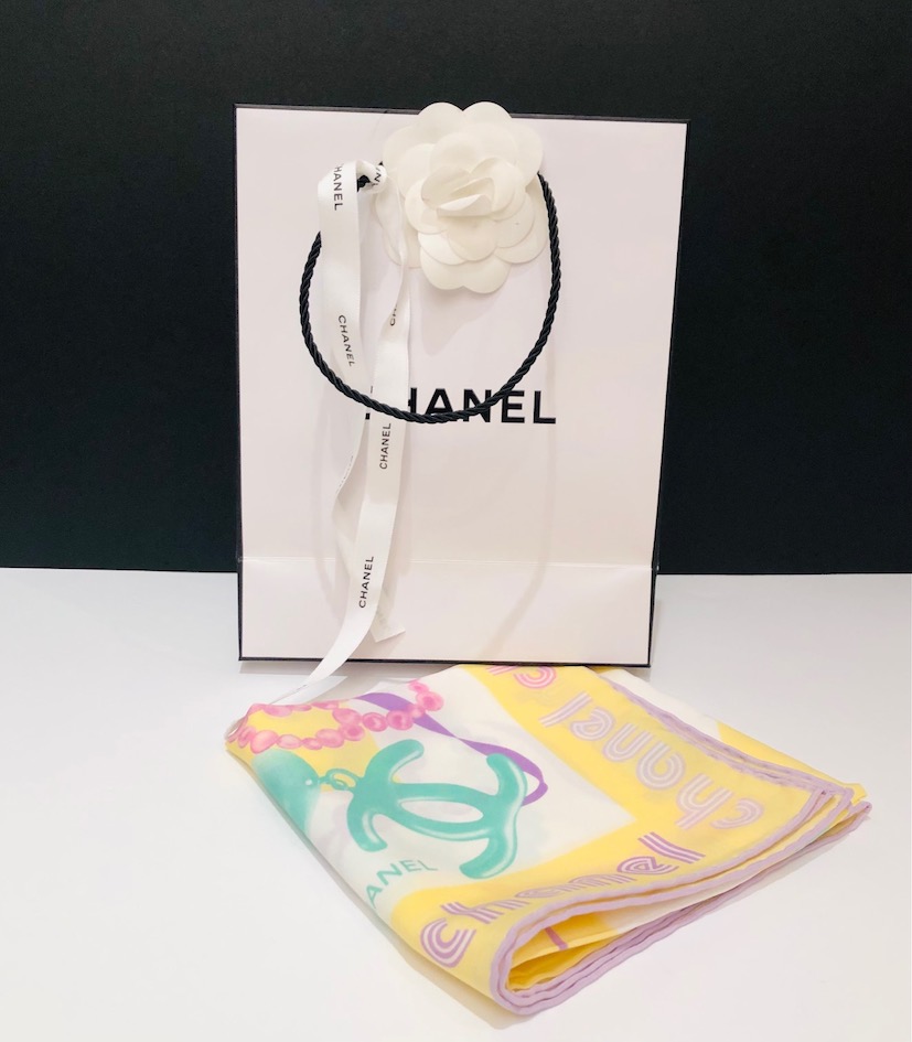 CHANEL Silk Scarf Bijoux Jewellery Pearls Earrings CC Logo - Image 5