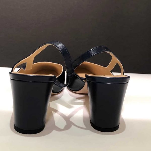 CHANEL Sling Back Goatskin & Grosgrain Navy Blue & Black 38 As New - Image 8