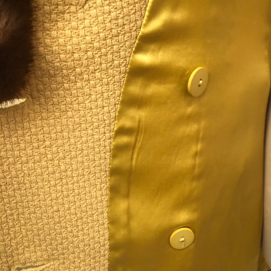 CHRISTIAN DIOR Coat Flare Swing Woollen Silk Mink Fur Collar Double Breasted - Image 11