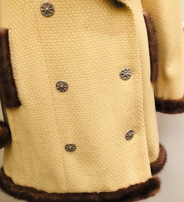 CHRISTIAN DIOR Coat Flare Swing Woollen Silk Mink Fur Collar Double Breasted - Image 9