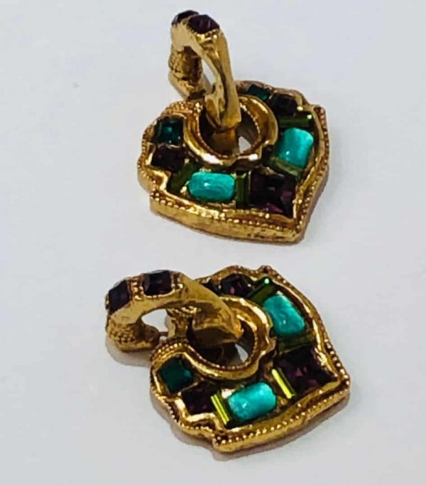 KALINGER Paris 1980s Heart Jewelled Interlocked Oversized Clip-On Earrings