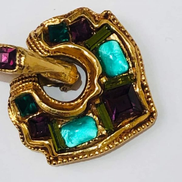 KALINGER Paris 1980s Heart Jewelled Interlocked Oversized Clip-On Earrings - Image 2