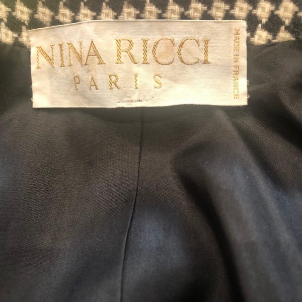 NINA RICCI 1985 Jacket Suit Tweed Bouclé Harlequin Black & White Lace Vintage - Image 10