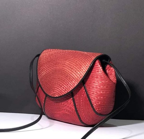 SAINT-LAURENT Bag Minaudière Clutch Crossbody Woven Red Black