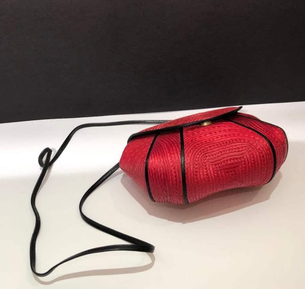 SAINT-LAURENT Bag Minaudière Clutch Crossbody Woven Red Black - Image 6