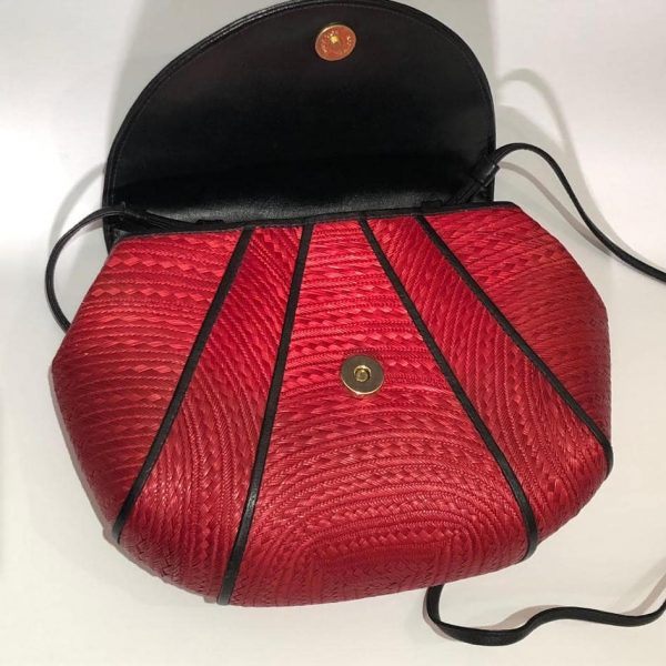 SAINT-LAURENT Bag Minaudière Clutch Crossbody Woven Red Black - Image 5