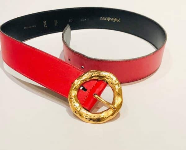 YVES SAINT-LAURENT Belt 80s Logo Buckle Red Leather Vintage - Image 3