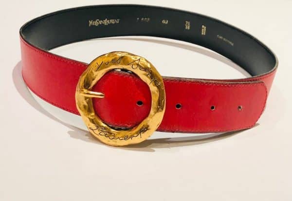 YVES SAINT-LAURENT Belt 80s Logo Buckle Red Leather Vintage - Image 2
