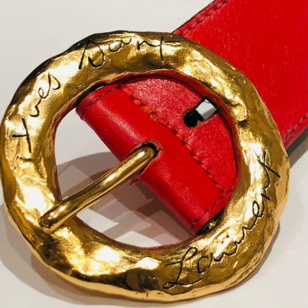 YVES SAINT-LAURENT Belt 80s Logo Buckle Red Leather Vintage - Image 4