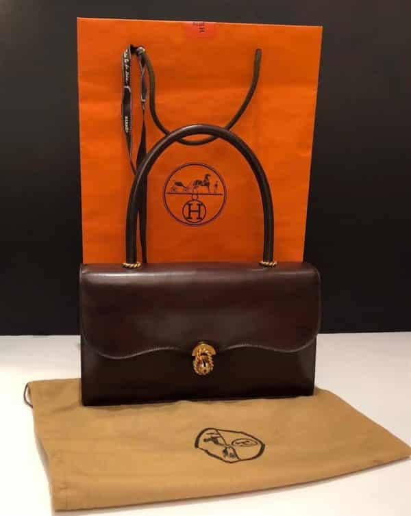 HERMÈS Bag Escale Chocolate Brown Box Vintage 50-60s 18K Gold Plated Hardware