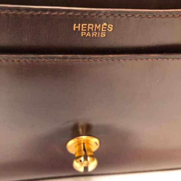 HERMÈS Bag Escale Chocolate Brown Box Vintage 50-60s 18K Gold Plated Hardware - Image 11