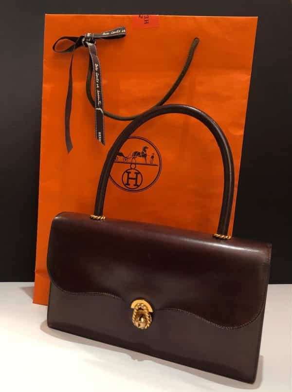 HERMÈS Bag Escale Chocolate Brown Box Vintage 50-60s 18K Gold Plated Hardware - Image 2