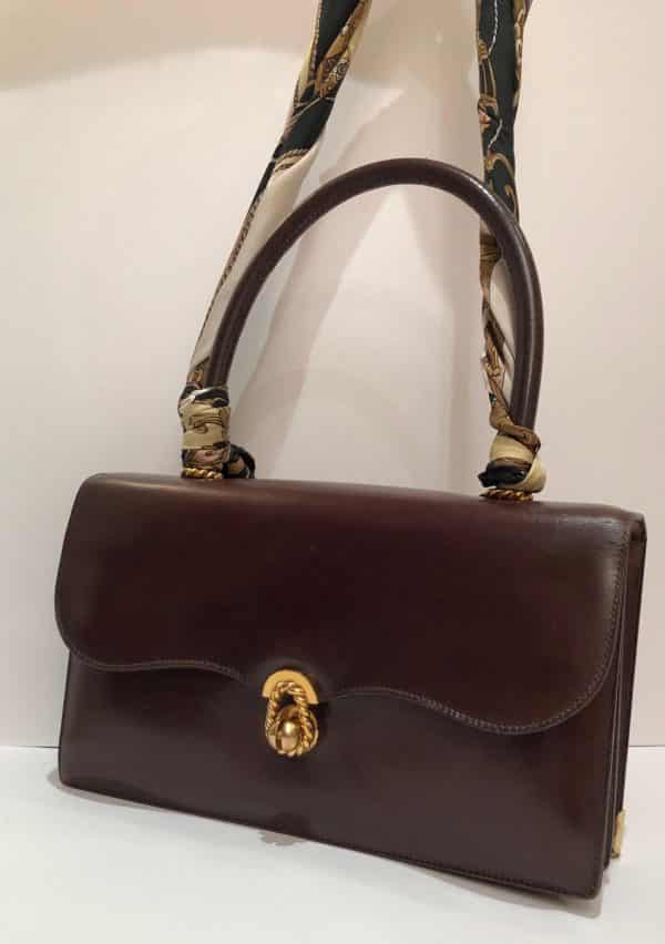 HERMÈS Bag Escale Chocolate Brown Box Vintage 50-60s 18K Gold Plated Hardware - Image 5