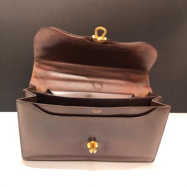 HERMÈS Bag Escale Chocolate Brown Box Vintage 50-60s 18K Gold Plated Hardware - Image 10