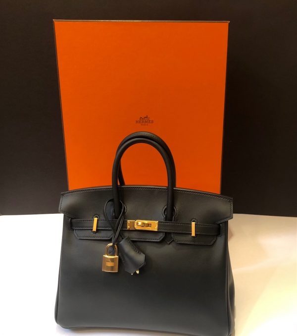HERMÈS Birkin 25 Black Jonathan Leather Gold Hardware