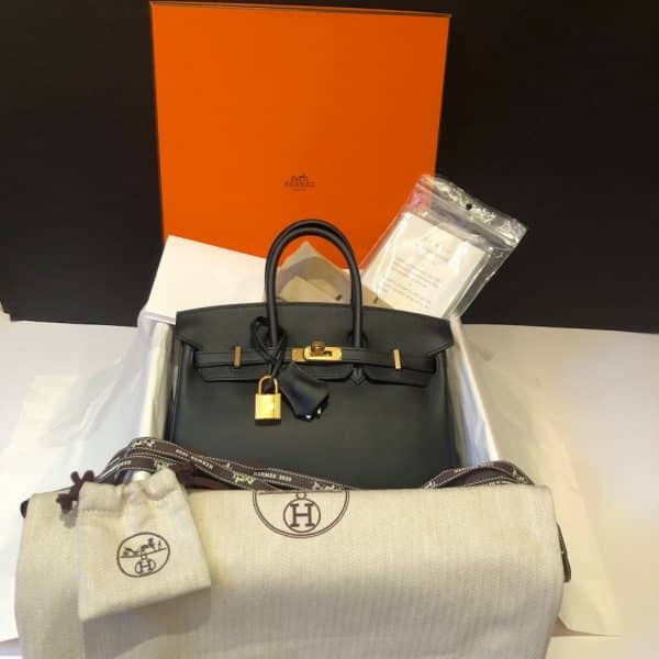 HERMÈS Birkin 25 Black Jonathan Leather Gold Hardware - Image 8