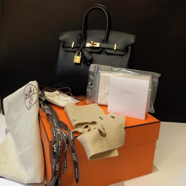 HERMÈS Birkin 25 Black Jonathan Leather Gold Hardware - Image 9