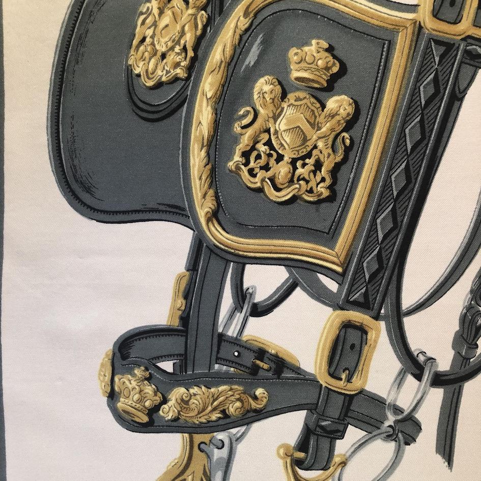 HERMÈS Scarf Brides De Gala Silk H Grygkar Pink Grey Gold W/Box - Image 5