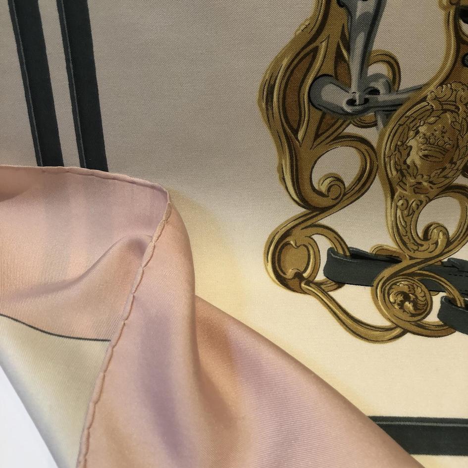 HERMÈS Scarf Brides De Gala Silk H Grygkar Pink Grey Gold W/Box - Image 6