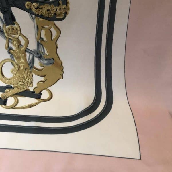 HERMÈS Scarf Brides De Gala Silk H Grygkar Pink Grey Gold W/Box - Image 7