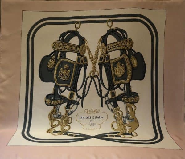 HERMÈS Scarf Brides De Gala Silk H Grygkar Pink Grey Gold W/Box - Image 3