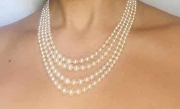 Cultured Pearl and Rubies Necklace 4 Strand Vintage 1940s - Image 4