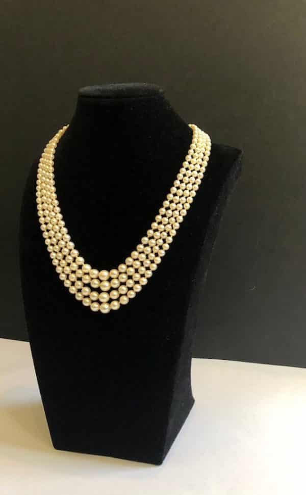 Cultured Pearl and Rubies Necklace 4 Strand Vintage 1940s - Image 3