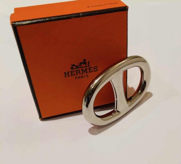 HERMÈS Chaine d'Ancre Scarf Ring Vintage silver Palladium Plated W/Box - Image 7