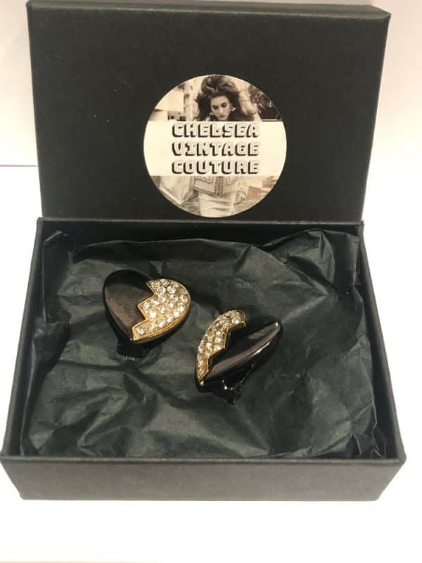 YVES SAINT-LAURENT Vintage Enamel Crystal Heart Clip-On Earrings - Image 6