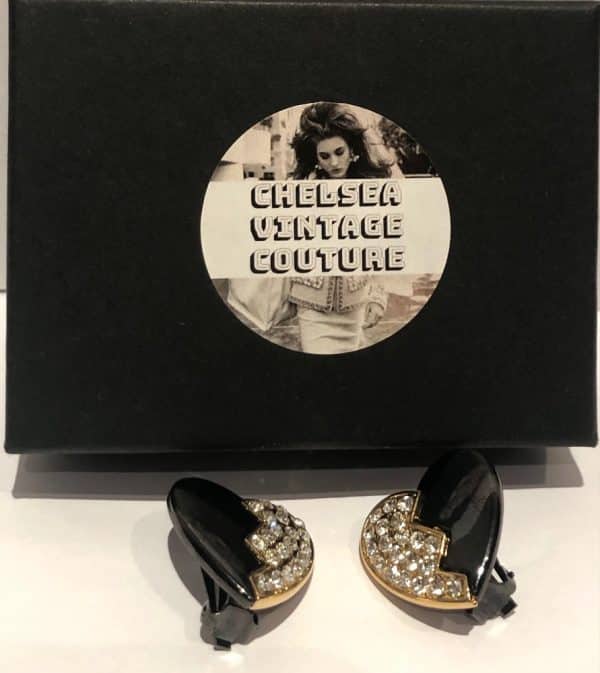 YVES SAINT-LAURENT Vintage Enamel Crystal Heart Clip-On Earrings - Image 7