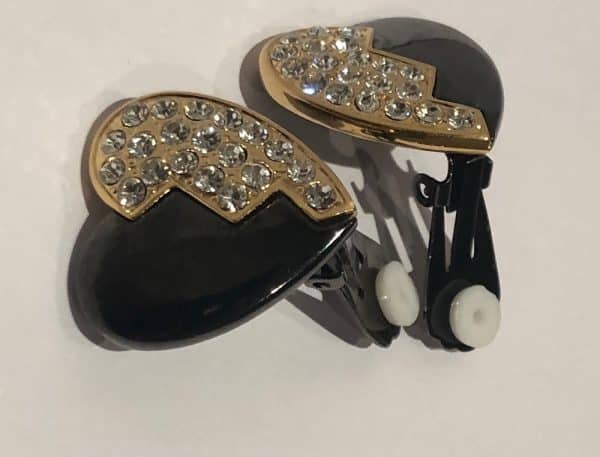 YVES SAINT-LAURENT Vintage Enamel Crystal Heart Clip-On Earrings - Image 5