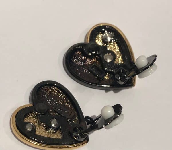 YVES SAINT-LAURENT Vintage Enamel Crystal Heart Clip-On Earrings - Image 9