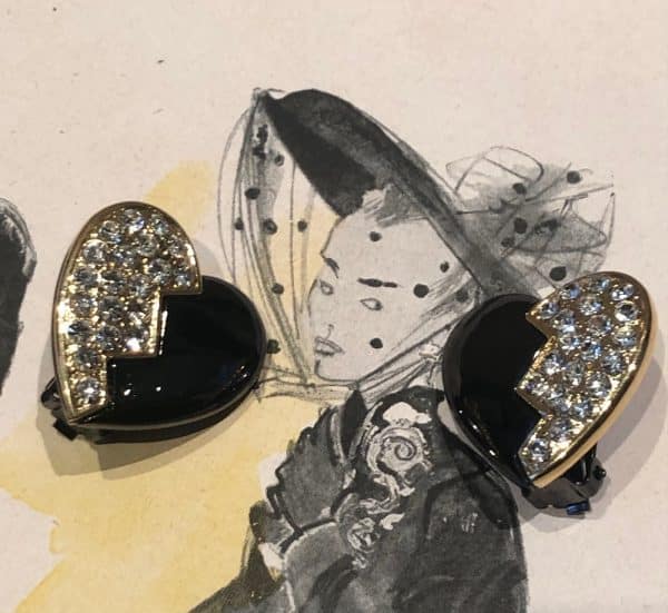 YVES SAINT-LAURENT Vintage Enamel Crystal Heart Clip-On Earrings - Image 3